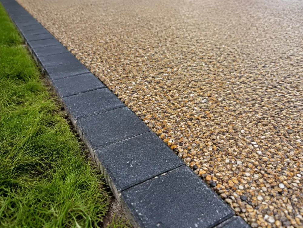 Detail of a resin bound driveway edge border