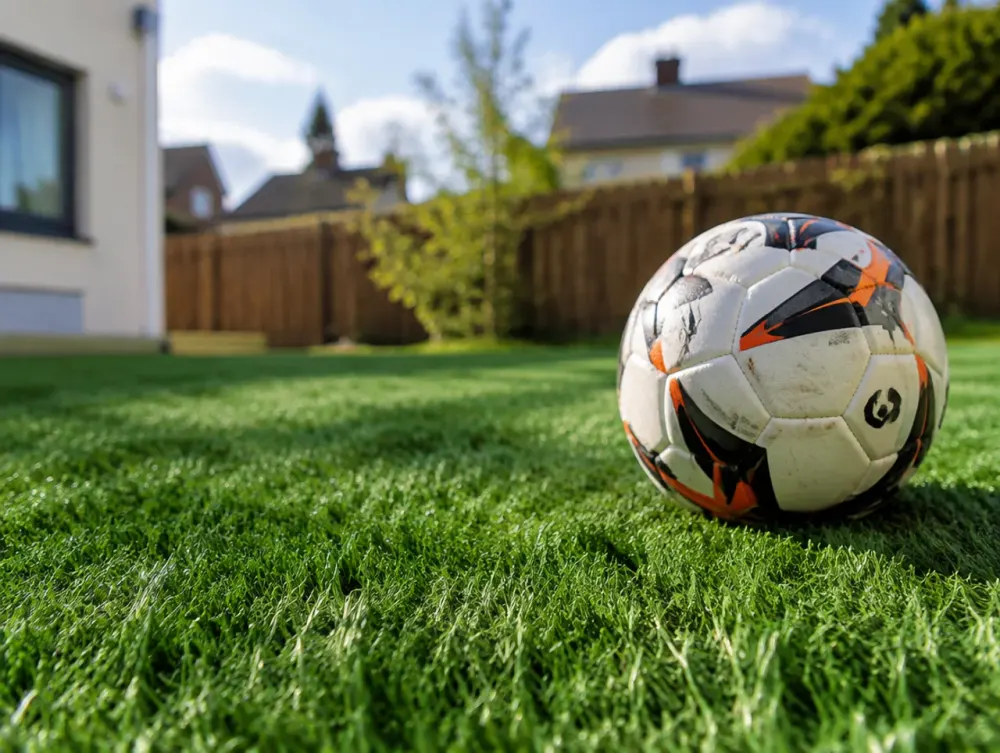 Detail of realistic artificial turf blades